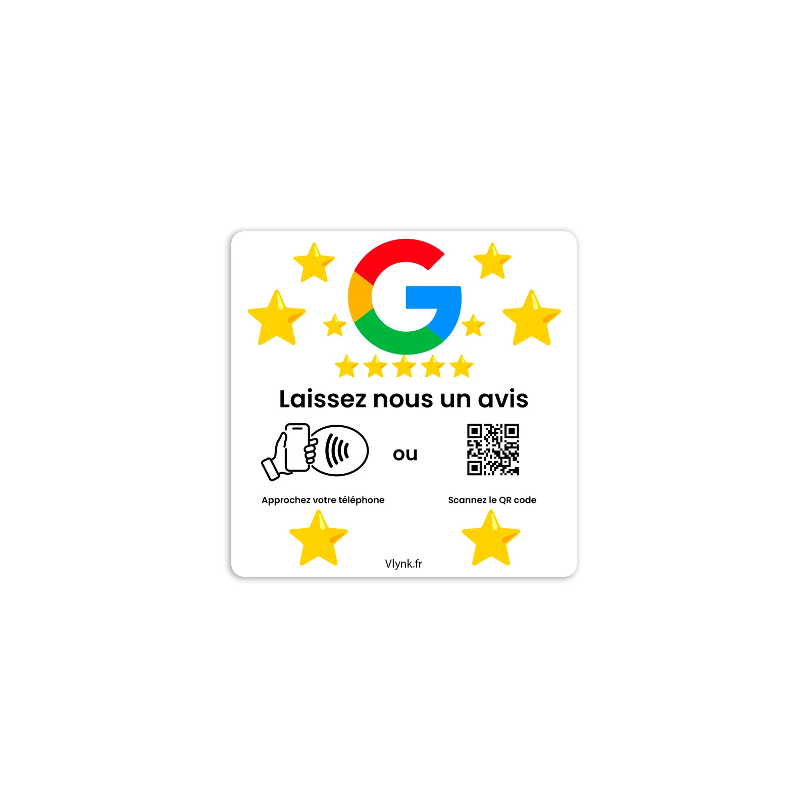 Plaque avis Google NFC et QR code Vlynk